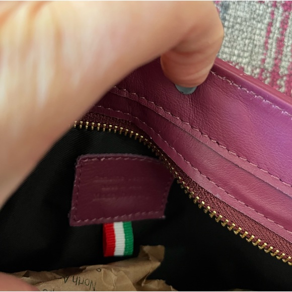 Michelle Moon Quilted Leather And Tweed Two-Tone Fabric Bag in Plum And Grey - Picture 9 of 16